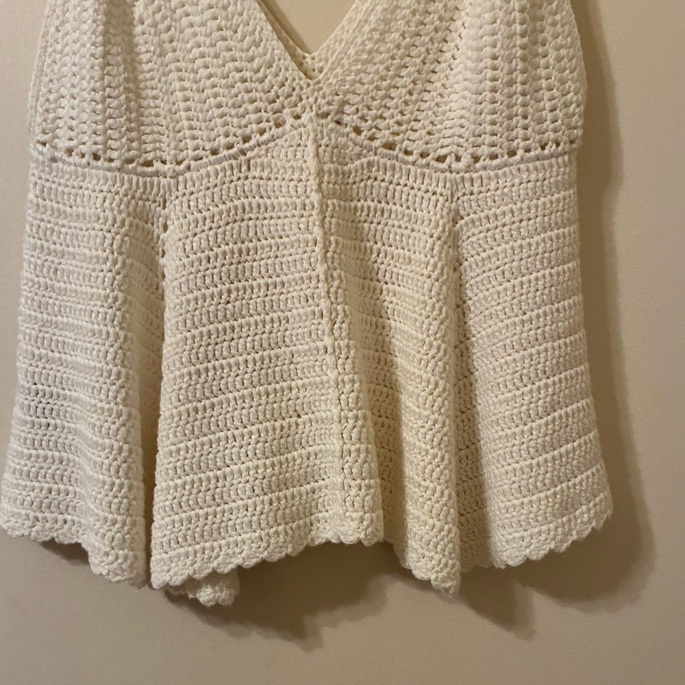 POL Crochet Knit Cropped Babydoll Tank  Cream White Festival Boho Coquette EUC S - Picture 6 of 9